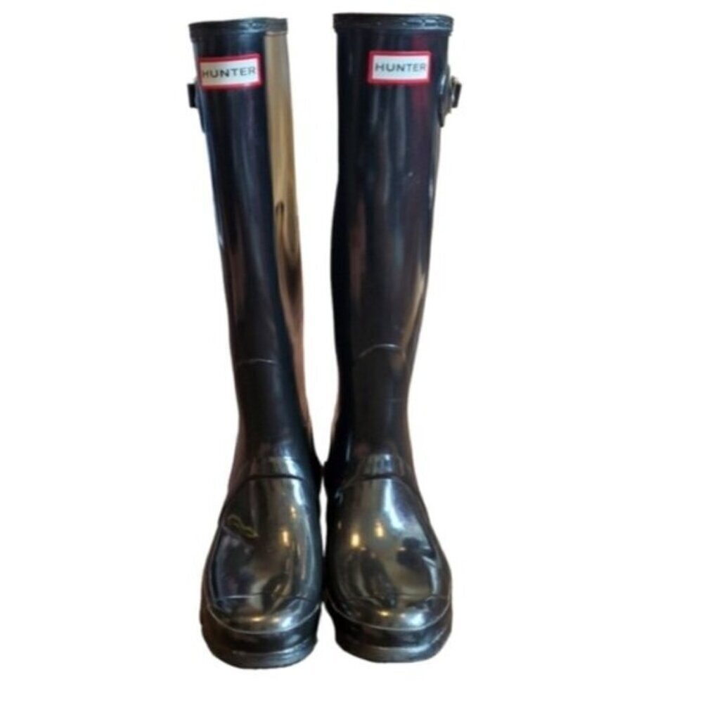 Hunter Original Black High Gloss Boots Size 8M/9F